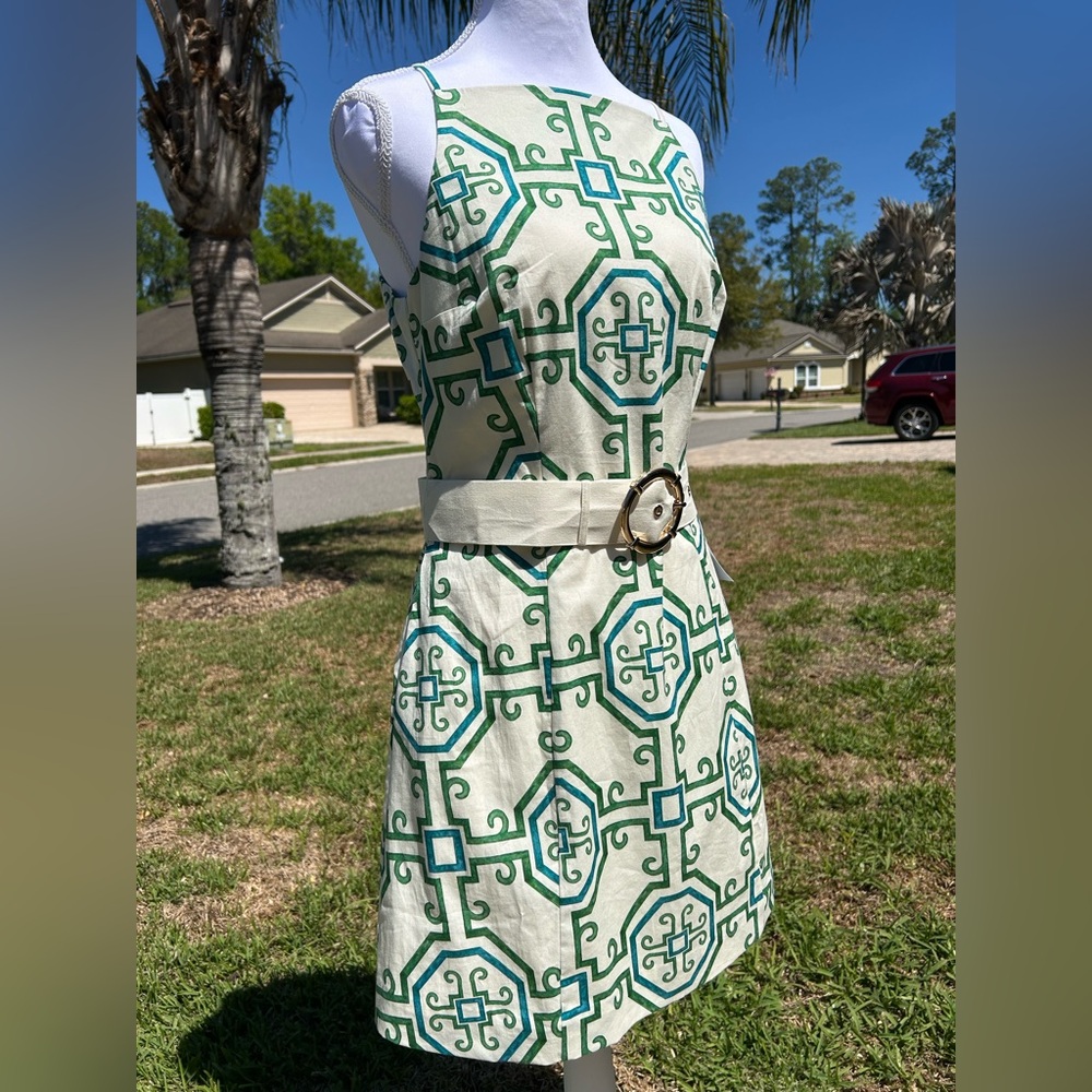 NWT🌷Mestiza N.Y. Havana Print Poplin High Square Neck Fit-and-Flare Mini Dress - Picture 5 of 12